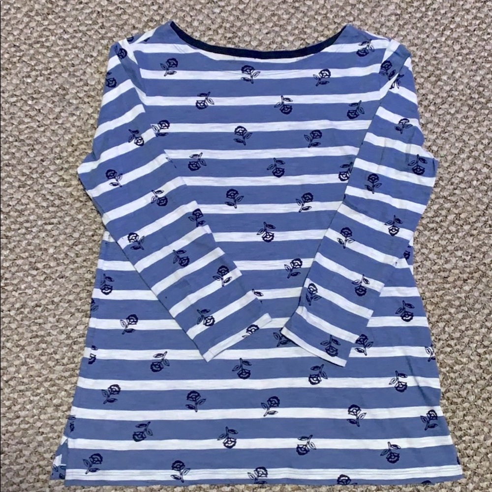 Old Navy Blue/White Striped/Floral Top. XS. EUC